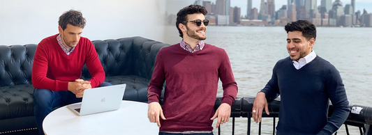 A man in a smart casual outfit in different situations