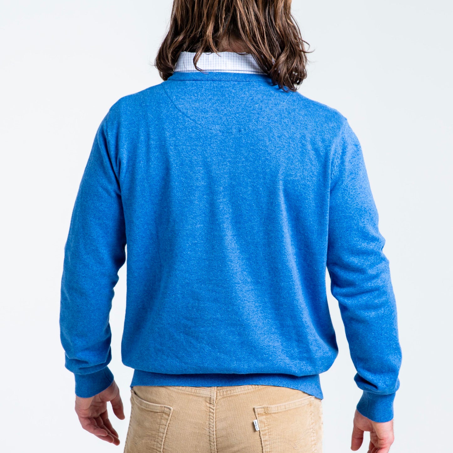 Men’s Mykonos Blue Sweater with Blue Check Collared Shirt