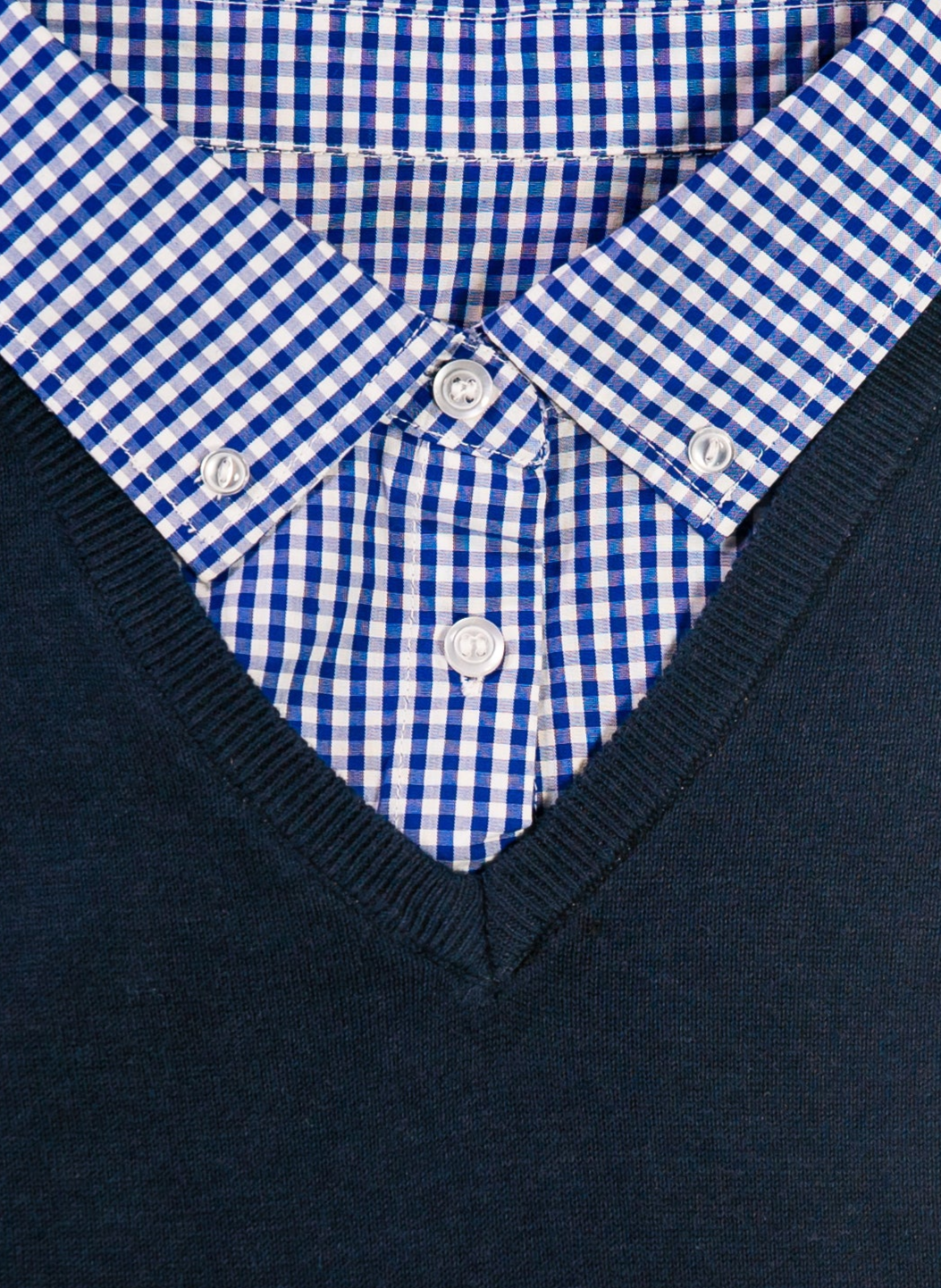 Sapphire Sweater with Blue Gingham Collared Shirt