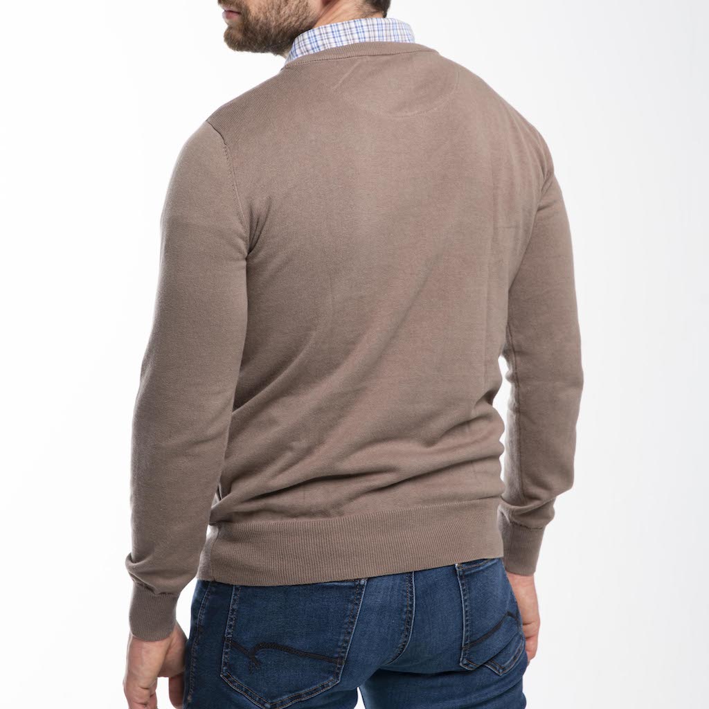 Men’s Taupe Sweater with Taupe Check Collared Shirt