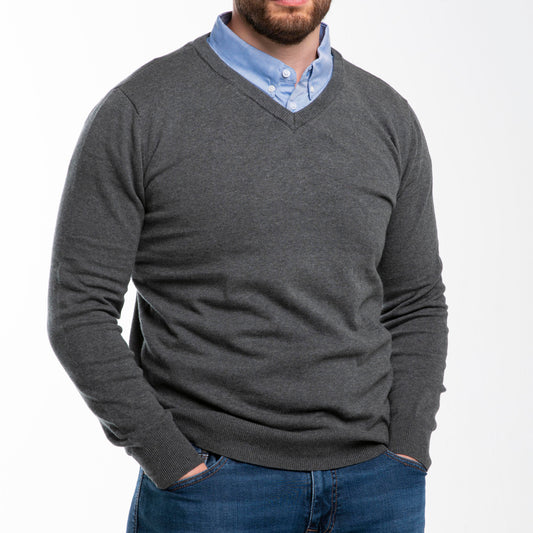 Grey Sweater with Blue Collar