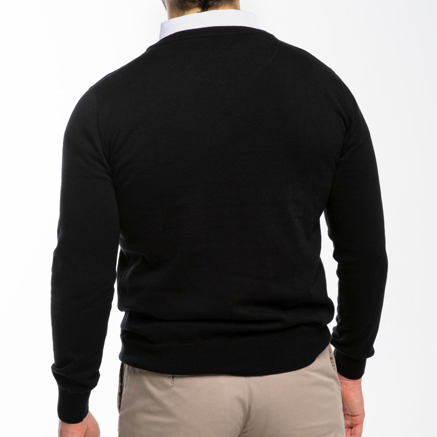 Men’s Classic Black Sweater with White Collared Shirt