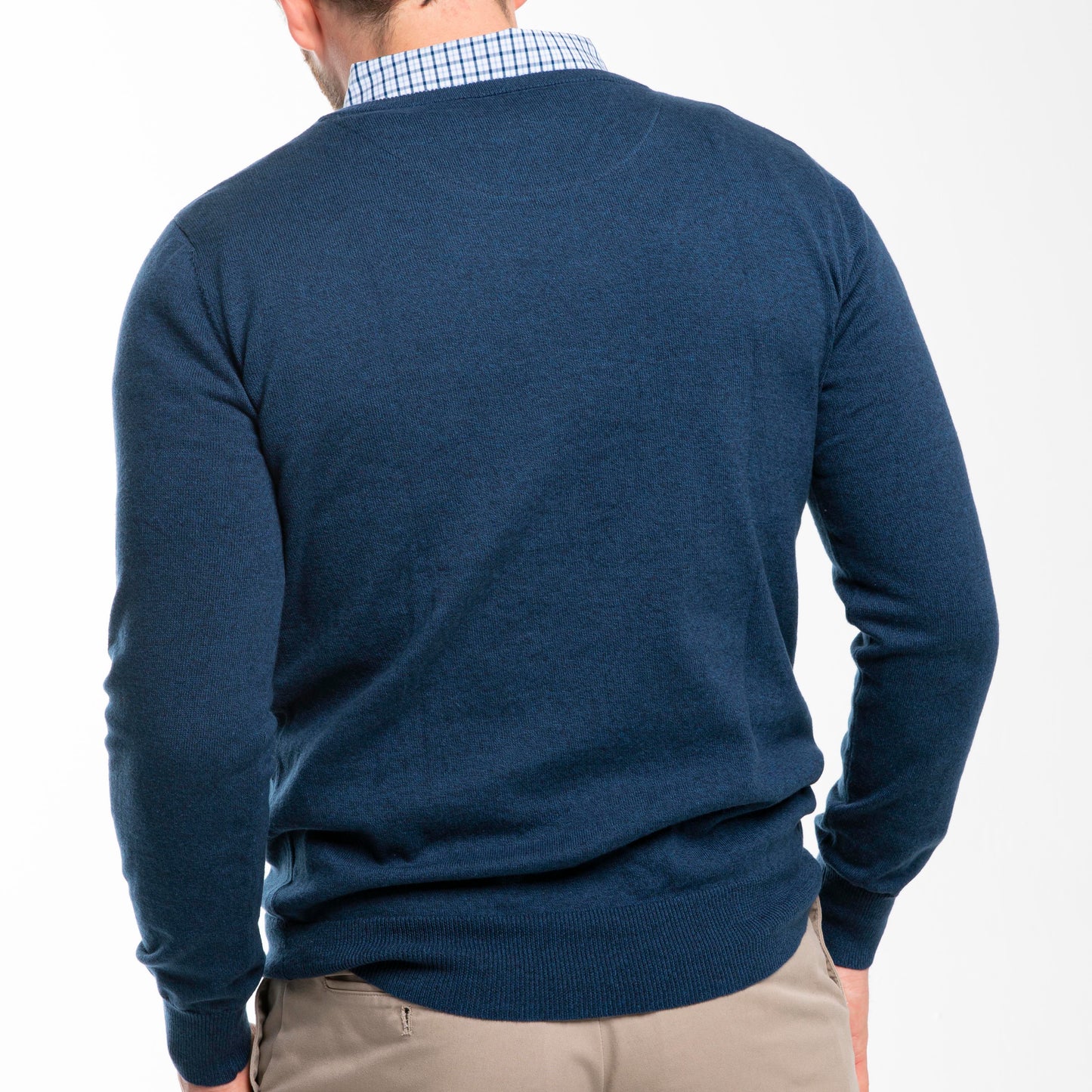 Men’s Ocean Blue Sweater with Black & Blue Check Collared Shirt