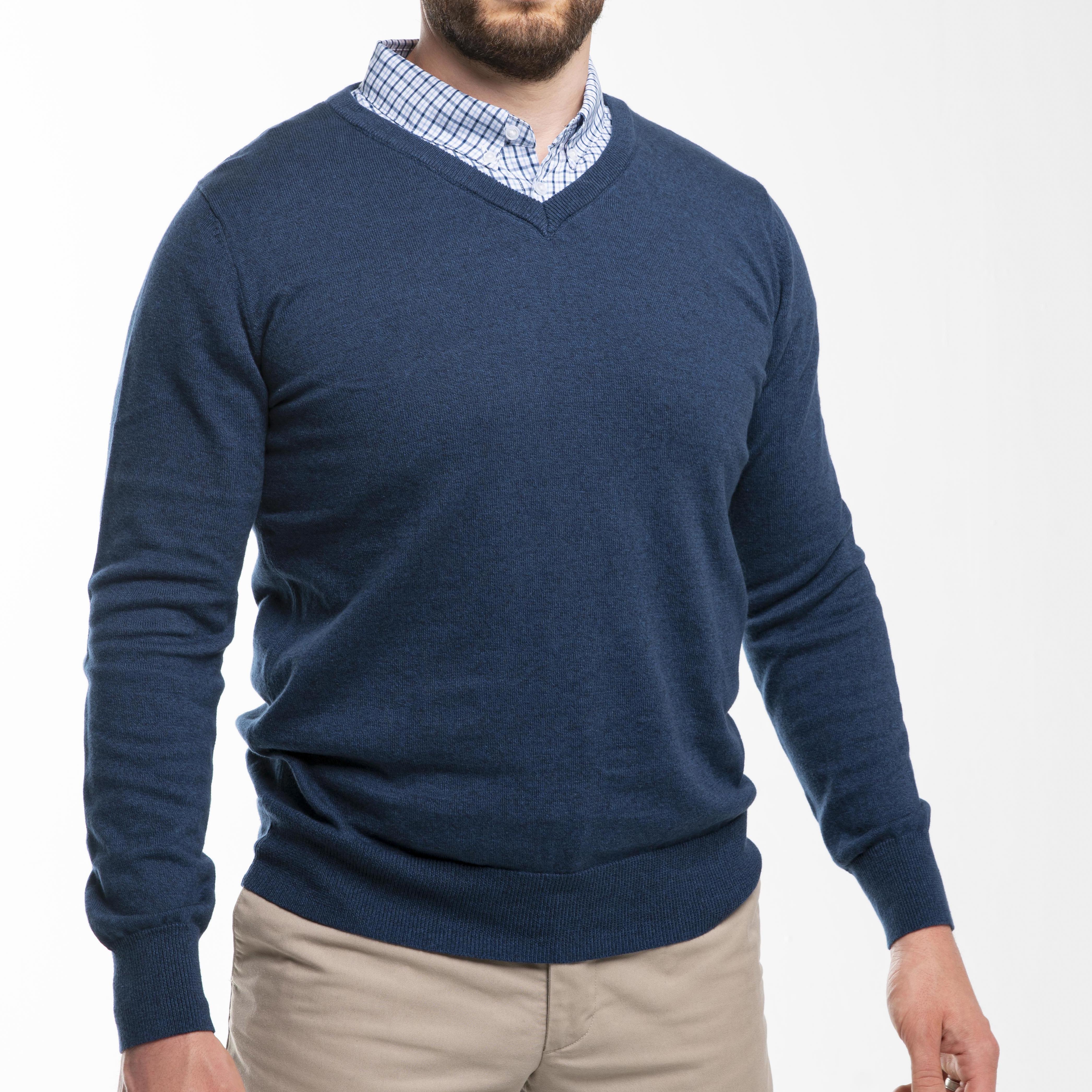 ★MAINBOOTH★Billy's V-Neck Sweater(BLUE)★正規品/送料込 Men's Ocean Blue Sweater with Black & Blue Check Collared