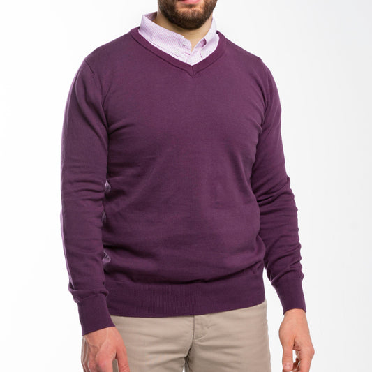 Men’s Plum Sweater with Plum Check Collared Shirt
