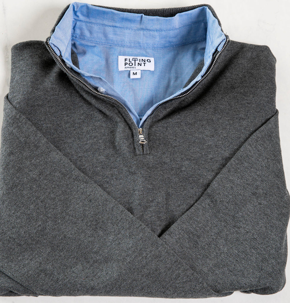 Half-Zip Grey Sweater with Blue Collar