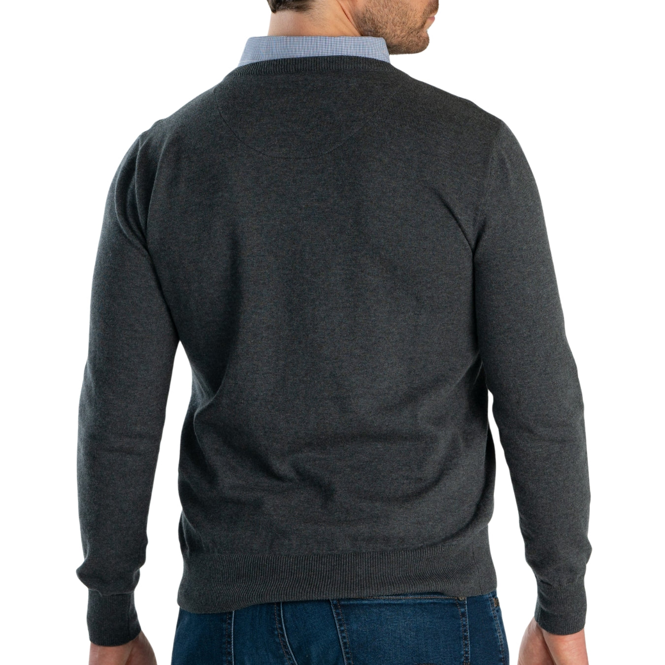 Men’s Grey Sweater with Micro Gingham Collared Shirt