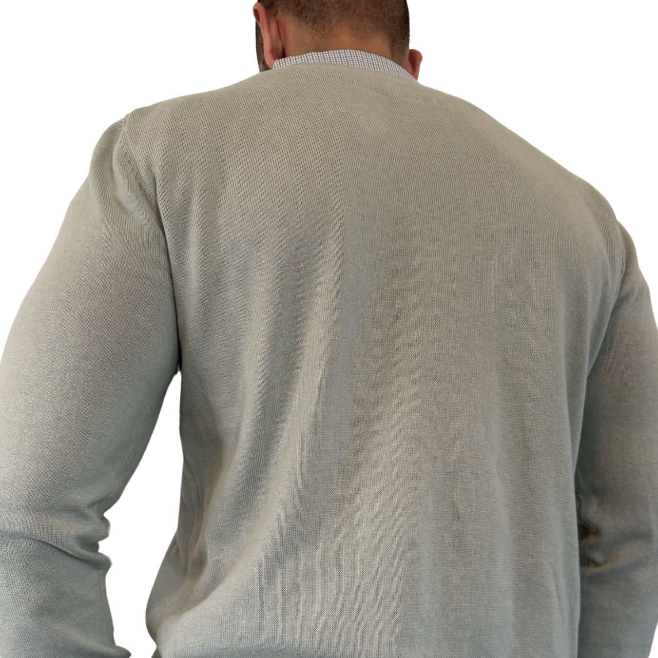 Men’s Light Grey Sweater with Black Check Collared Shirt