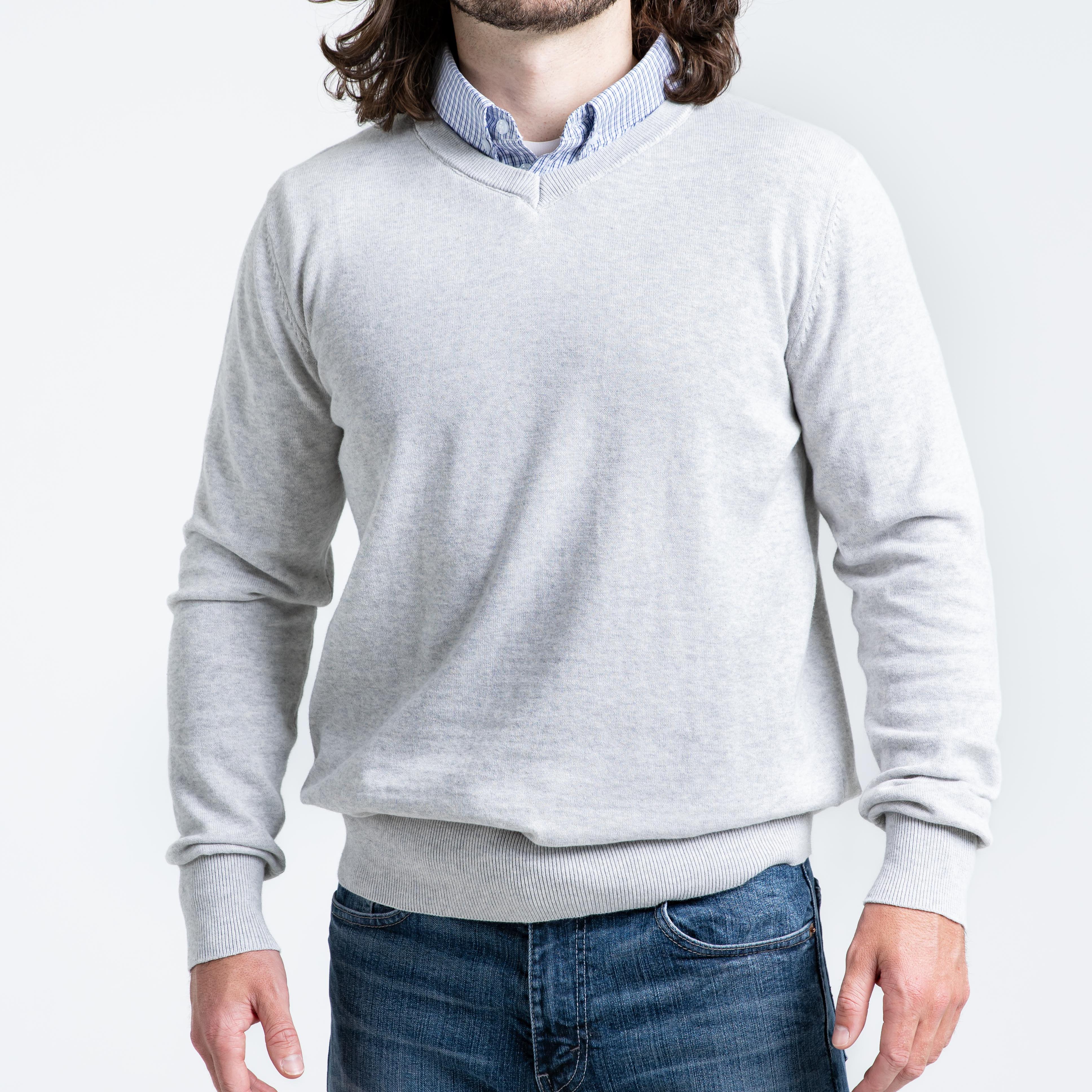 Men’s Light Grey Sweater with Blue Check Collared Shirt – Flying Point ...