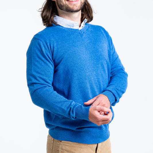 Men’s Mykonos Blue Sweater with Blue Check Collared Shirt