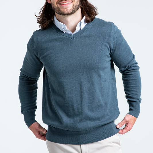 Men’s Atlantic Green Sweater with Light Check Collared Shirt