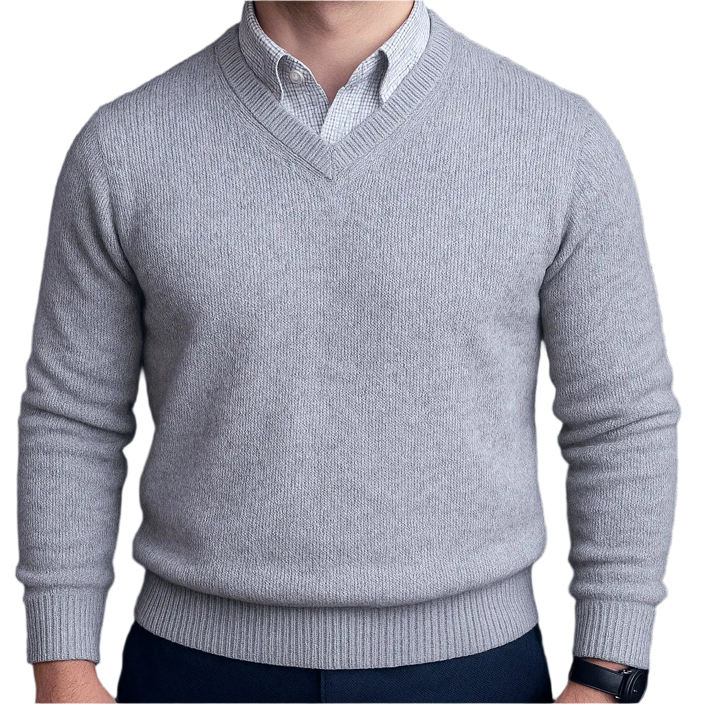 Men’s Light Grey Sweater with Black Check Collared Shirt 2XL