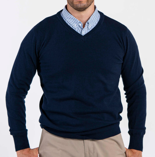 Sapphire Sweater With Blue Check Collared Shirt