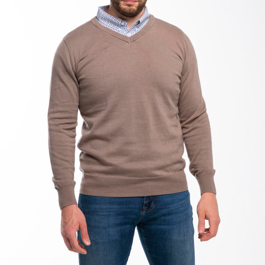 Men’s Taupe Sweater with Taupe Check Collared Shirt