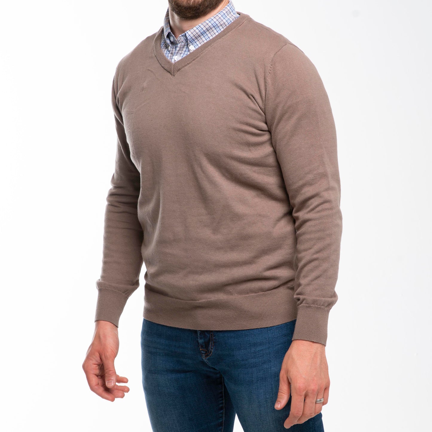 Taupe Sweater with Taupe Check Collar