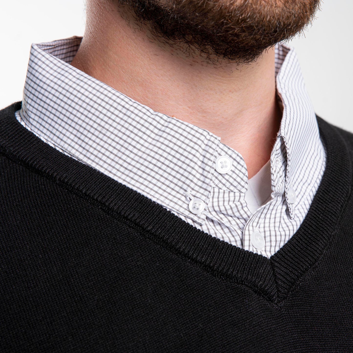 Classic Black Sweater with Black Check Collar