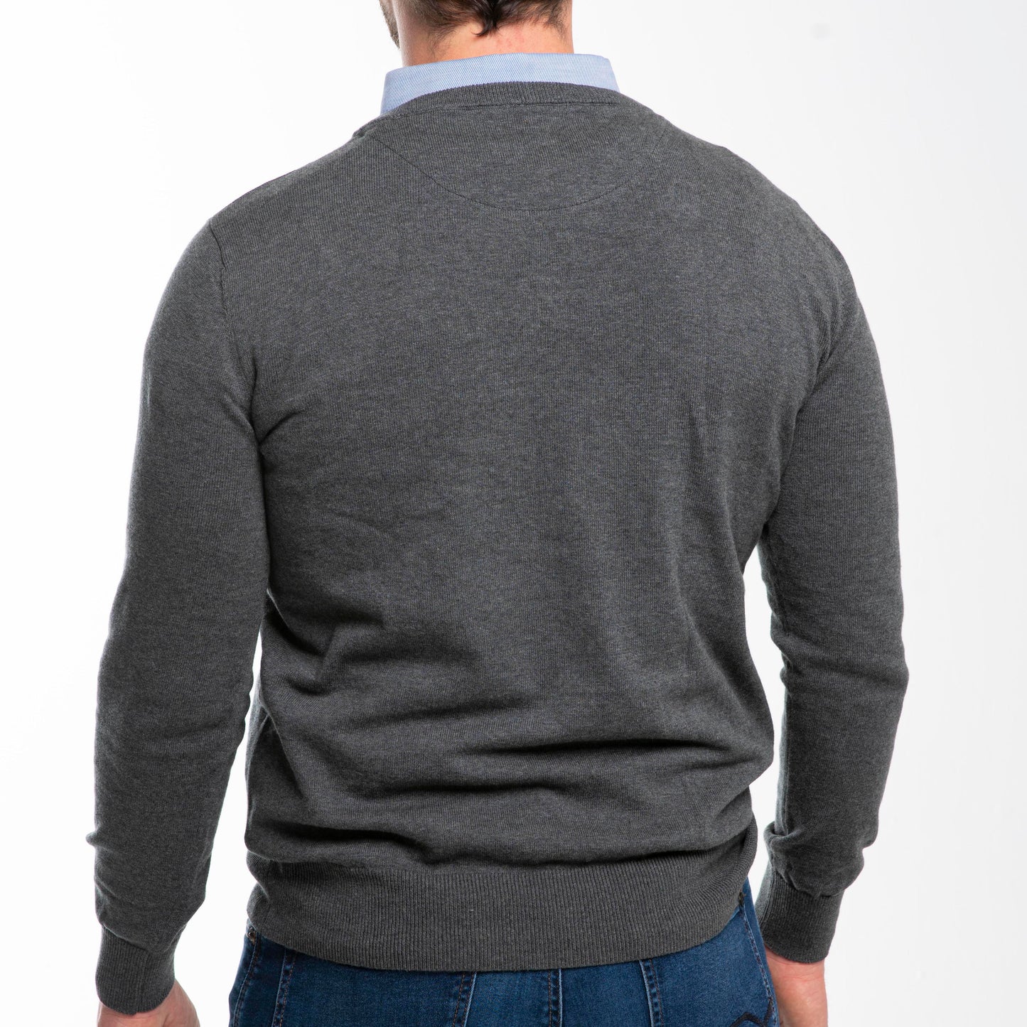 Grey Sweater with Blue Collar