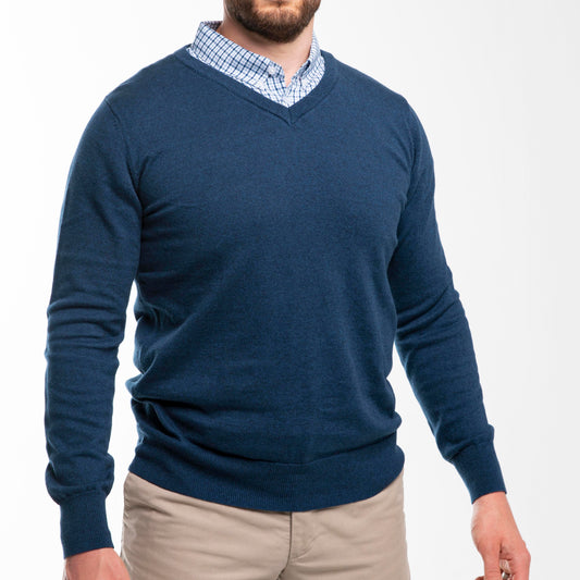 Ocean Blue Sweater with Black & Blue Check Collar