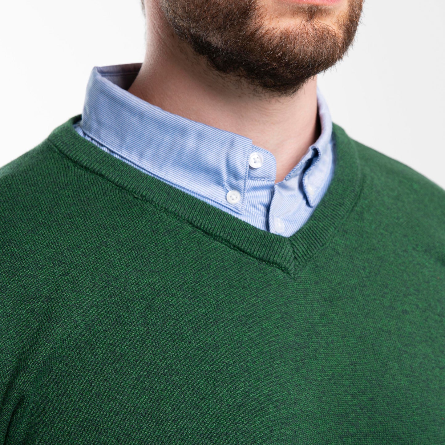 Heathered Green Sweater with Blue Collar