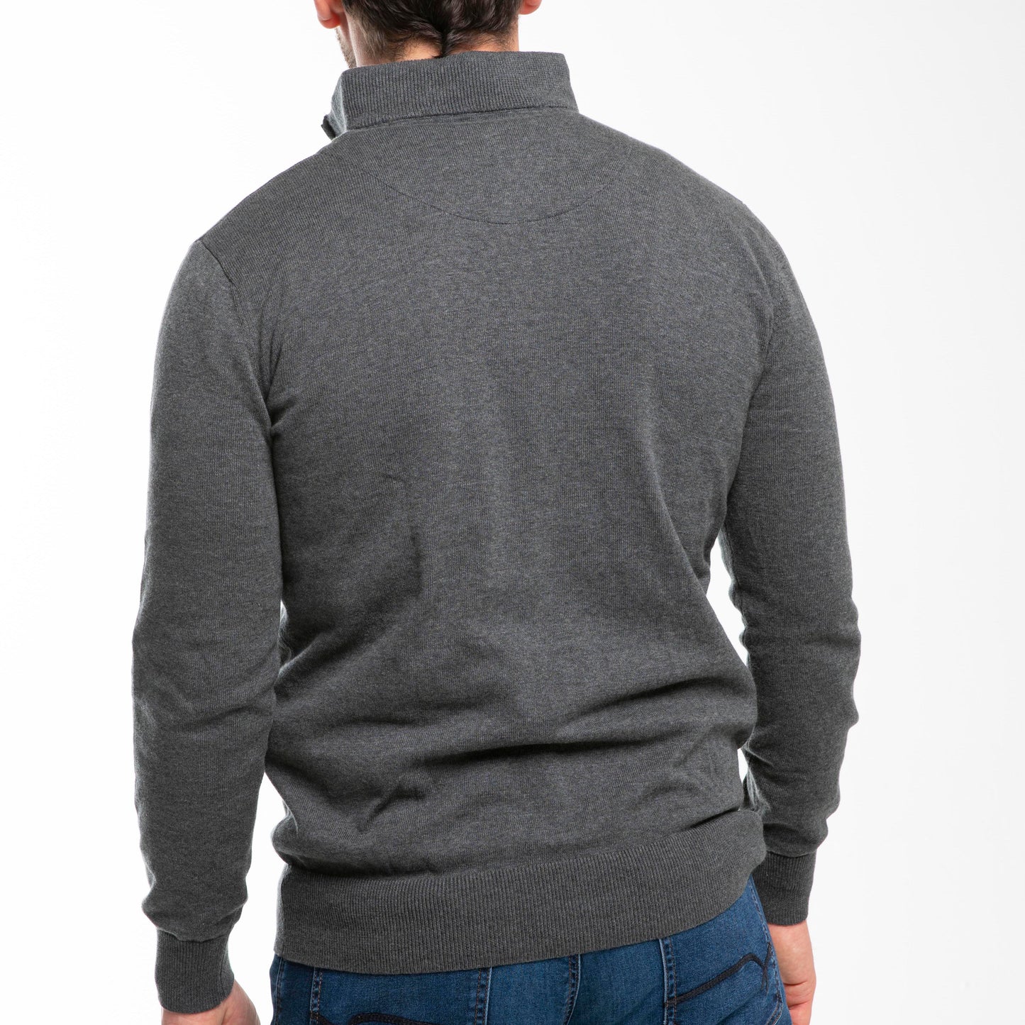 Half-Zip Grey Sweater with Blue Collar