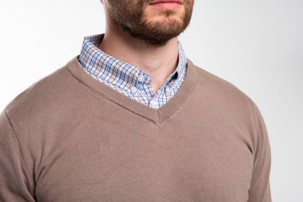 Taupe Sweater with Taupe Check Collar