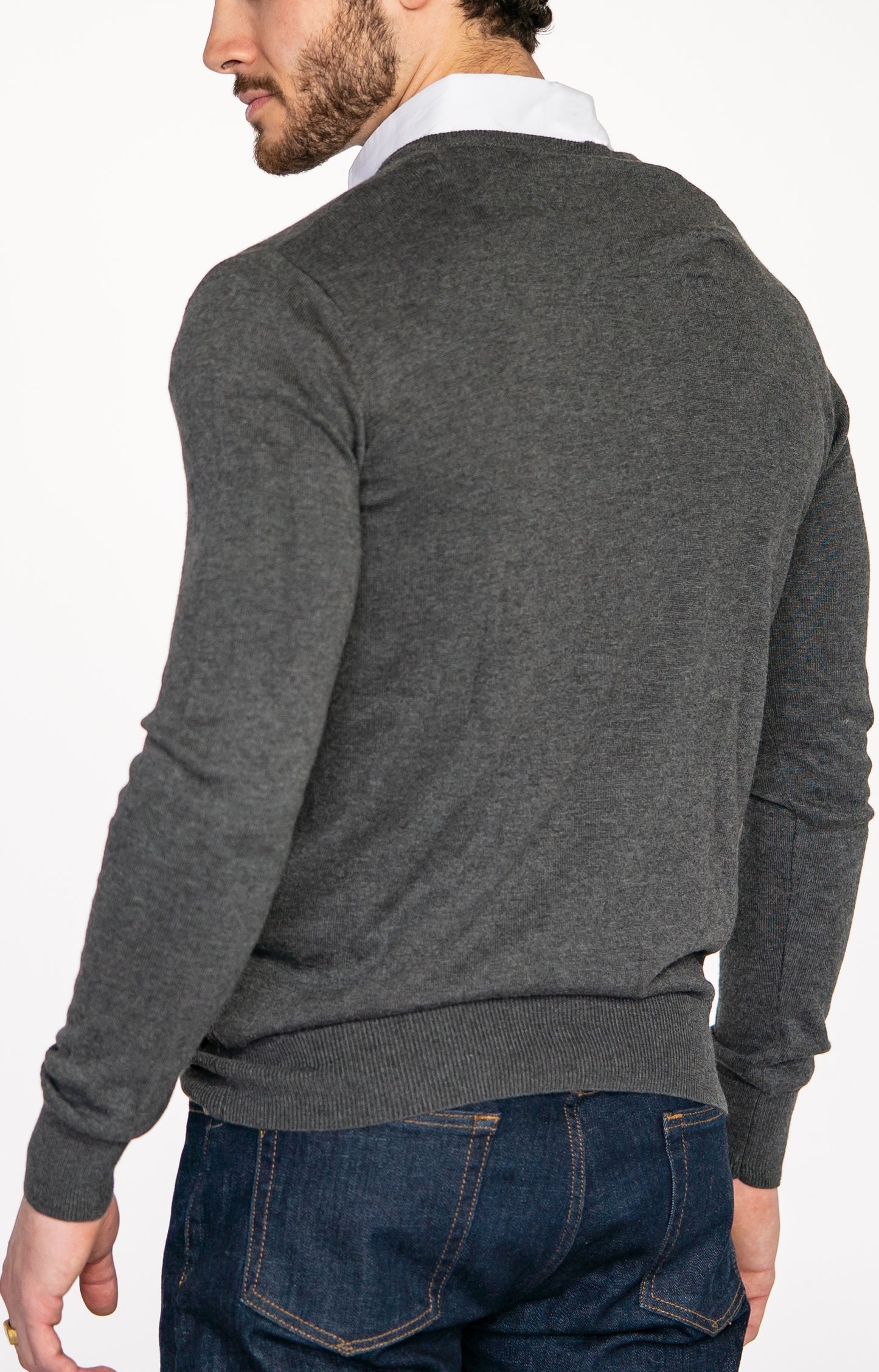 Charcoal Sweater with White Collared Shirt