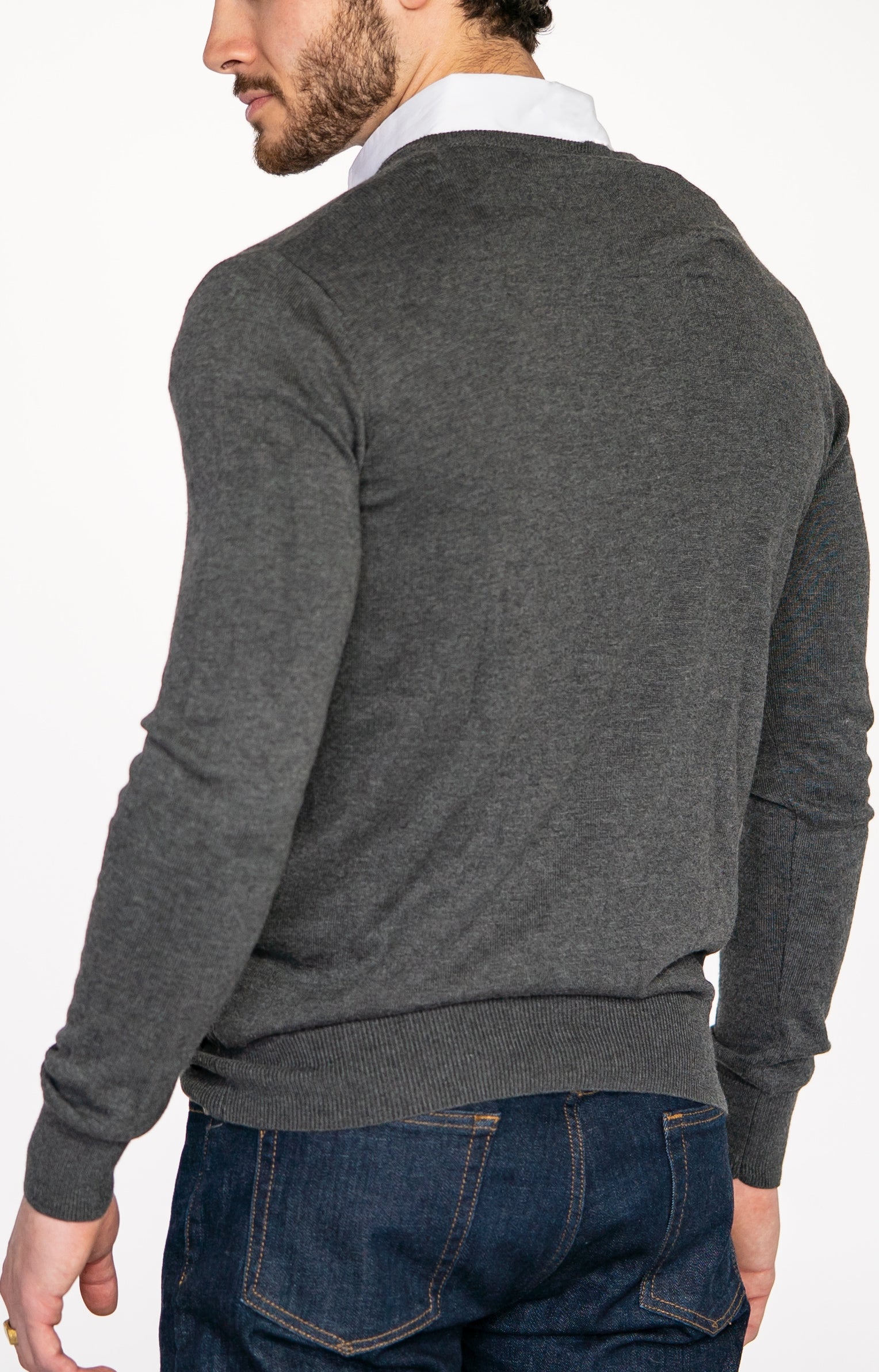 Men’s Grey Sweater with White Collared Shirt