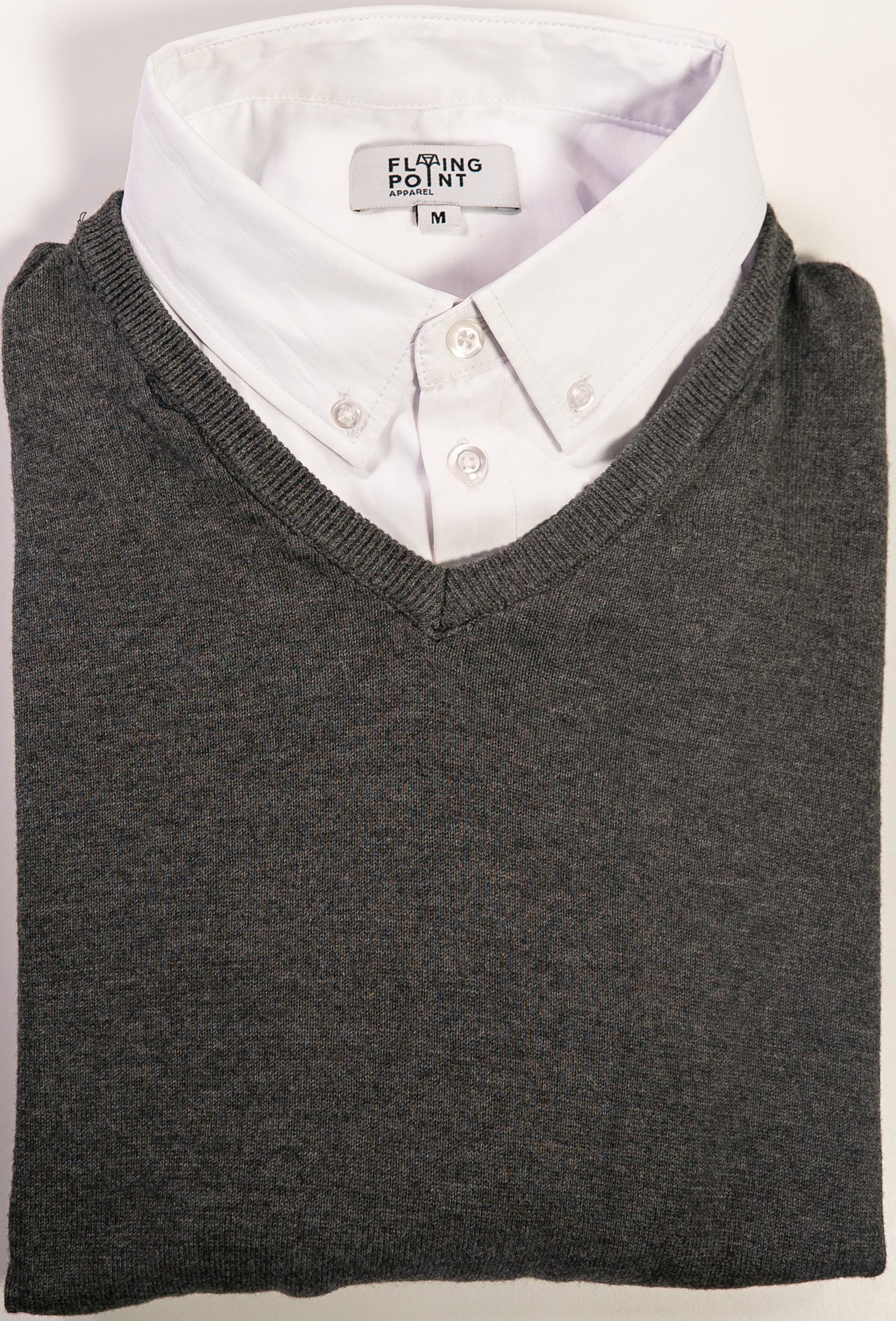 Men’s Grey Sweater with White Collared Shirt – Flying Point Apparel