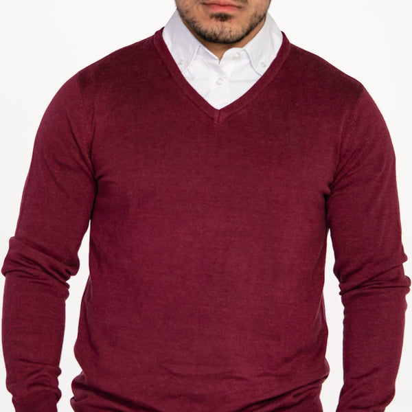 Men's Burgundy Sweater with White Collared Shirt – Flying Point